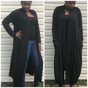 Soft Long Duster Cardigan in Black with Poskets